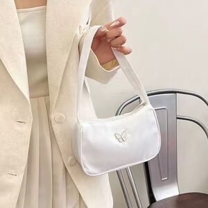 Butterfly Charm Nylon Shoulder Bag Purse in White | NWT